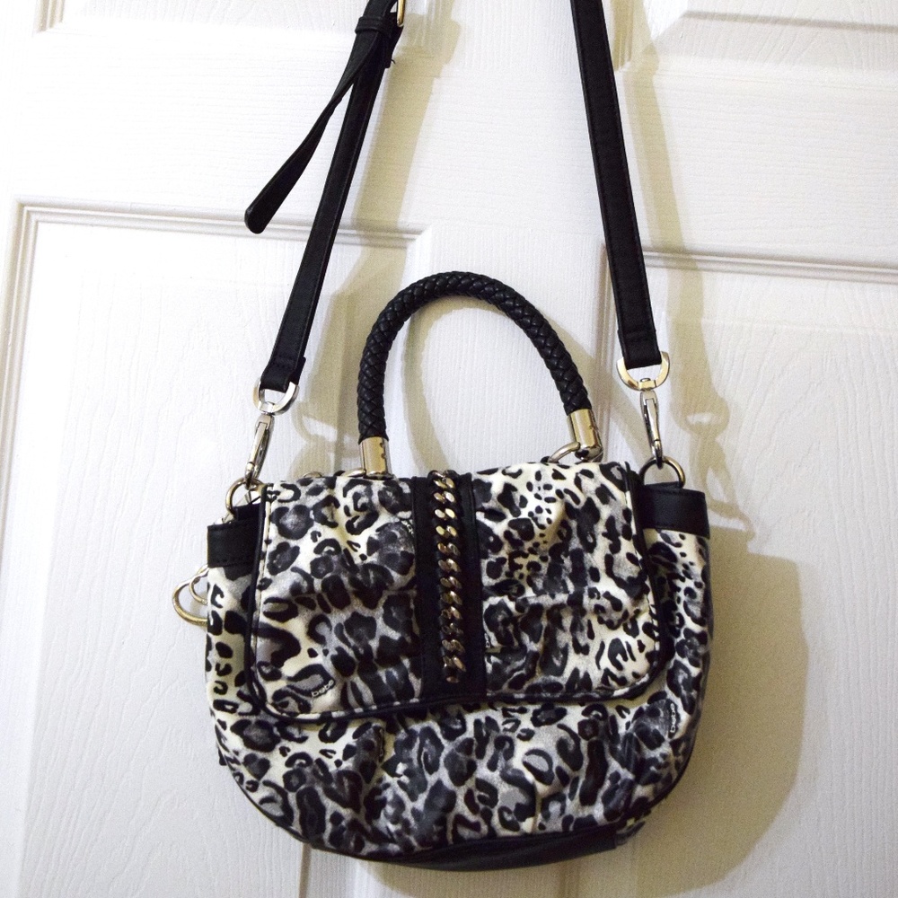BEBE Black & White Animal Print Leopard Cross Body Purse